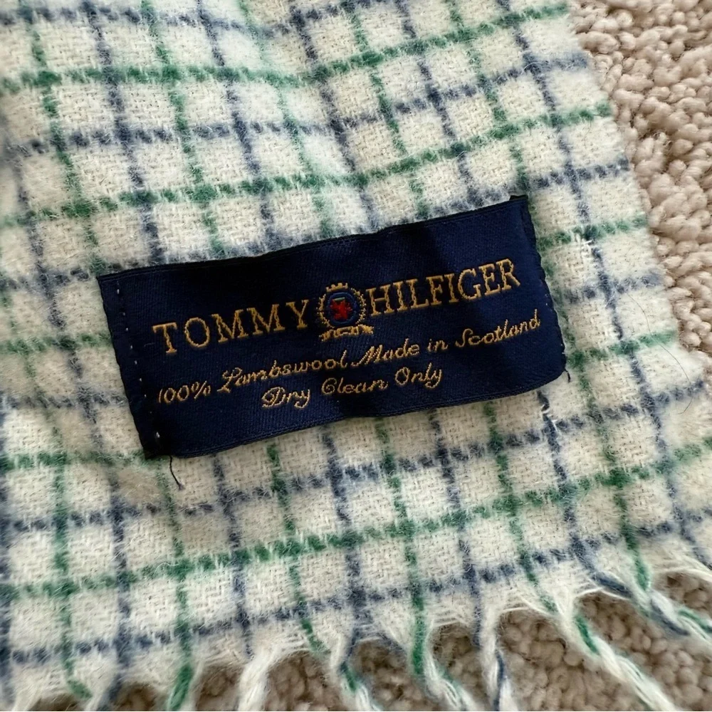 Vintage Tommy Hilfiger Green and Blue Checkered Wool scarf